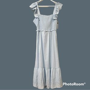 LC Lauren Conrad womens size XL eyelet smocked midi dress tiered hem blue NWT